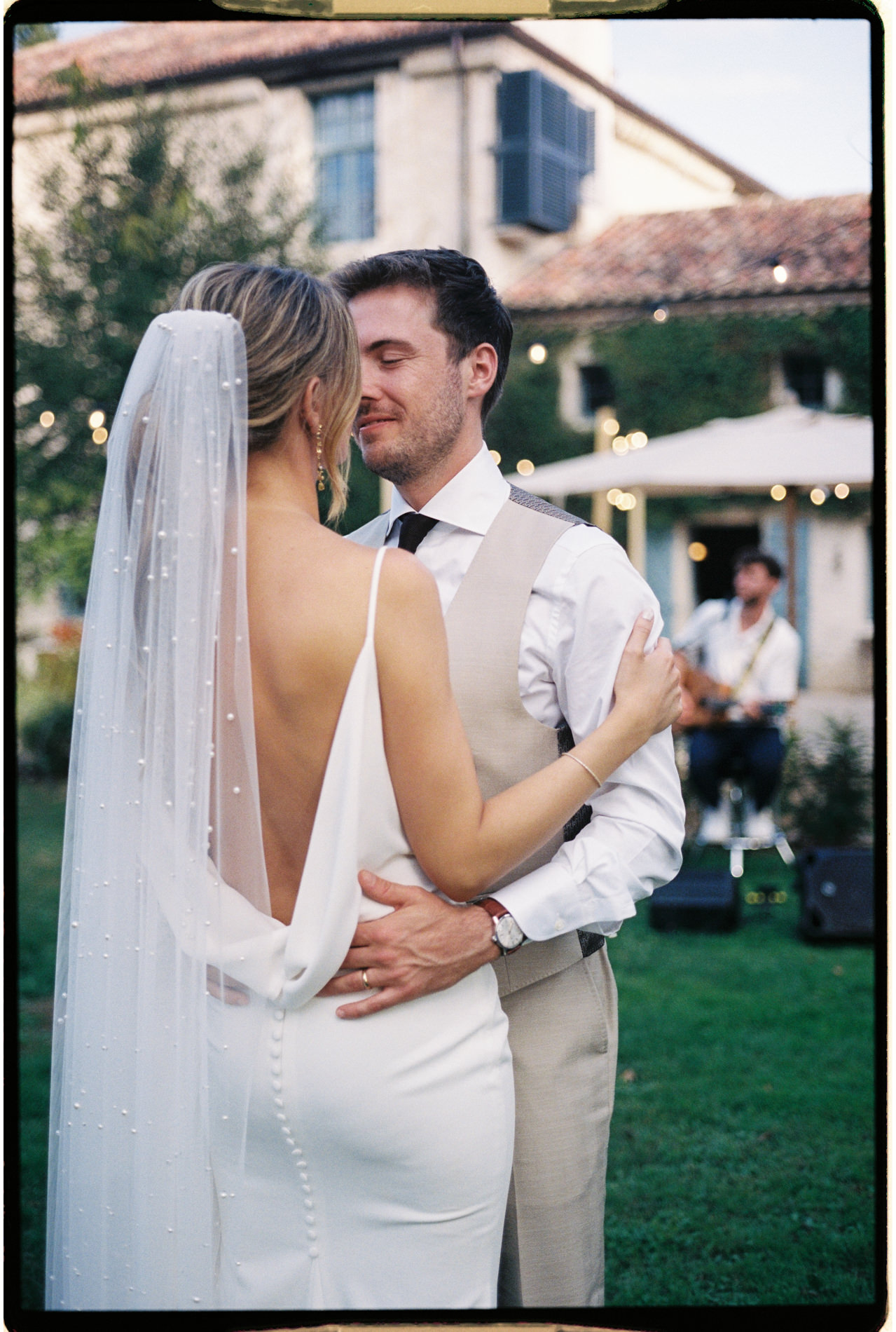 Shaded ceremony moment within a wedding day timeline in the South of France