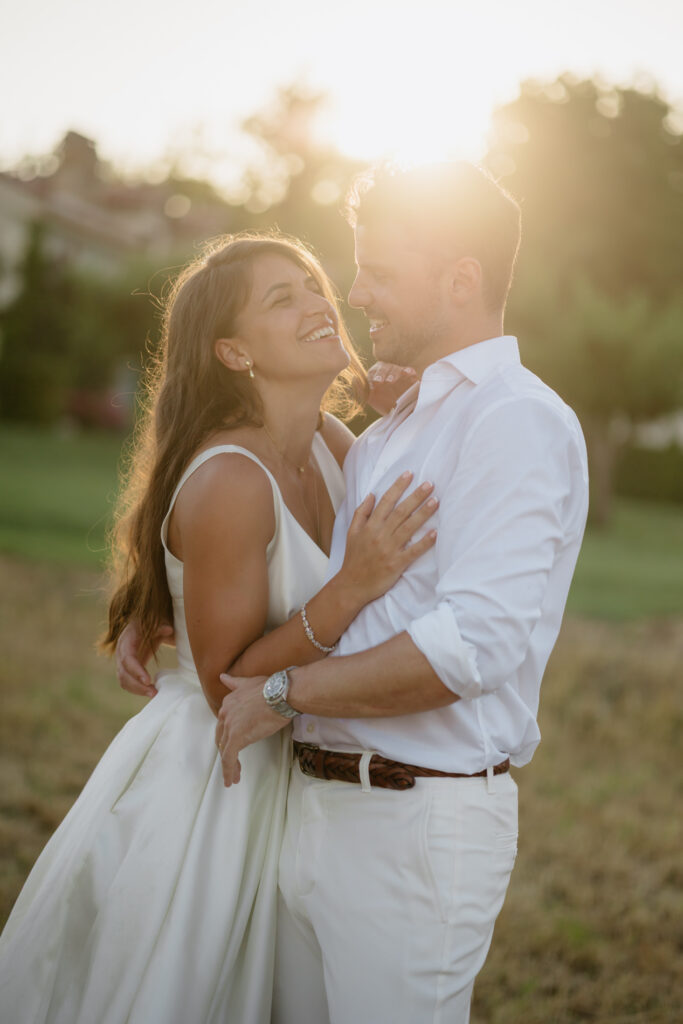 Couple stepping away during their wedding day timeline in the South of France for sunset portraits