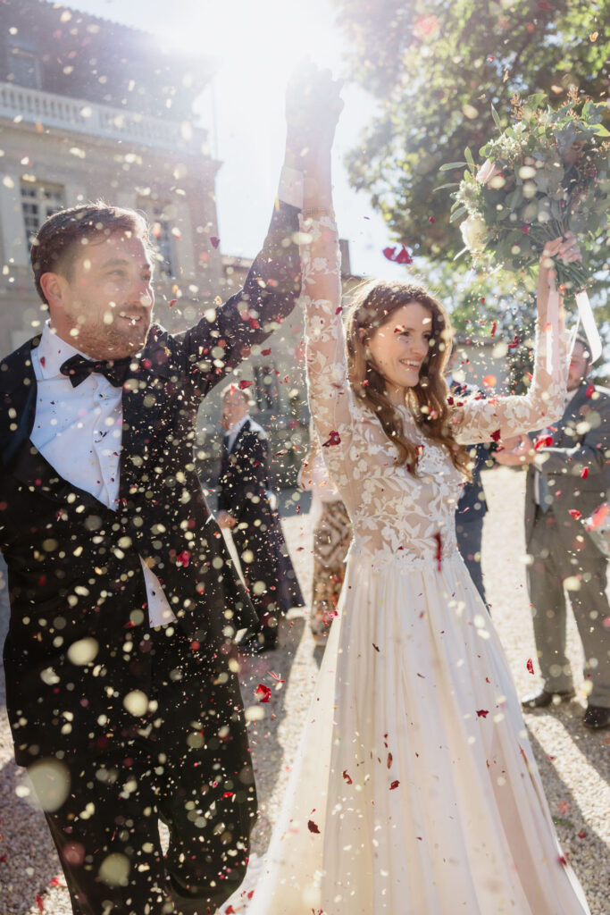 idday moment in a wedding day timeline in the South of France under strong summer sun