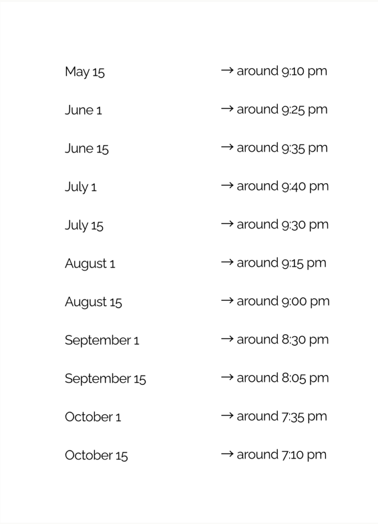 sunset timetable for south of france weddings