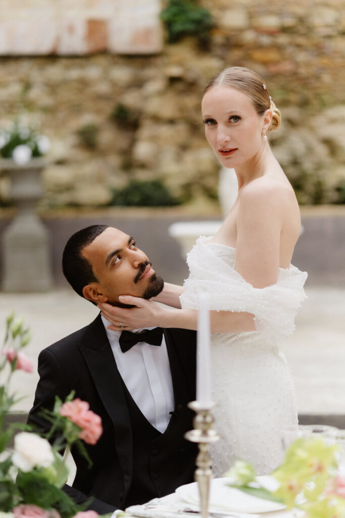 Bride and groom portrait at Pont Bourguet, South of France