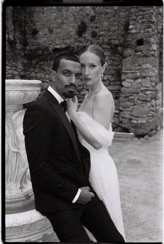 black and white wedding portrait and Film wedding photography near Toulouse at Pont Bourguet