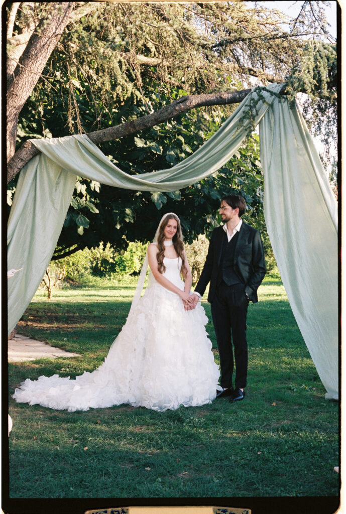 romantic wedding moment captured on 35mm film