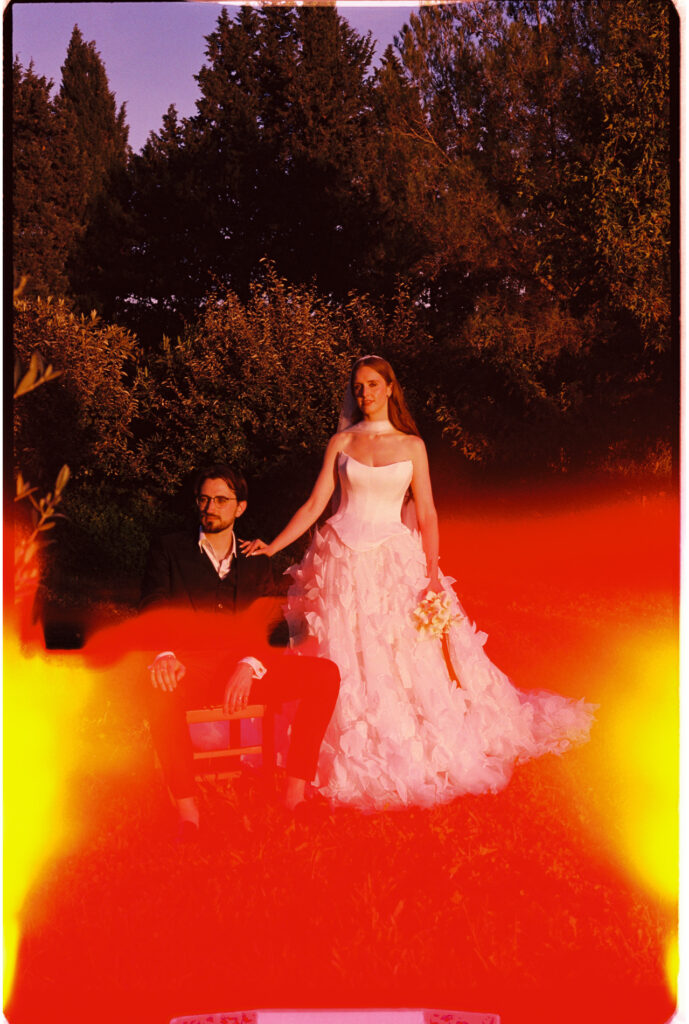 bride and groom portrait in Avignon Provence in 35mm film photography
